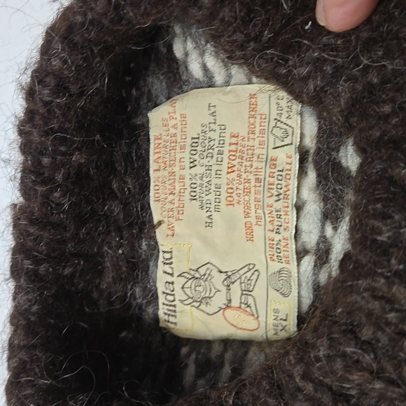 HILDA LTD. Men's XL 100% Wool Icelandic Brown and White Patterned Sweater - Picture 2 of 6
